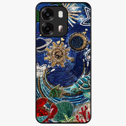 Universe Underwater Spark Glass Case showing flat back view with cosmic underwater themed artwork and glossy glass finish.