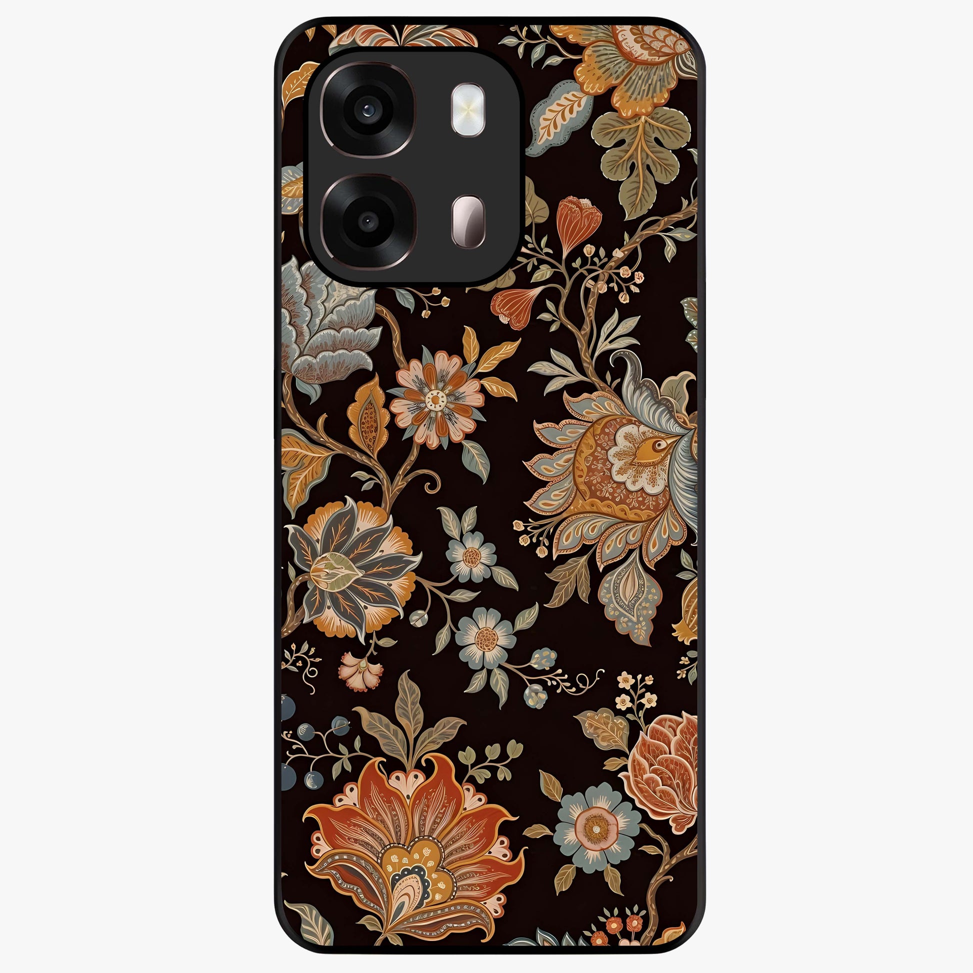 Vintage Floral Dream Glass Case showing flat back view with classic floral artwork and glossy glass finish.