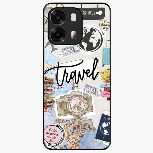 Wanderlust Journal Glass Case showing flat back view with travel inspired artwork and glossy glass finish.