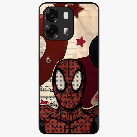 Web Warrior Vibes Glass Case showing flat back view with superhero inspired web themed artwork and glossy glass finish.