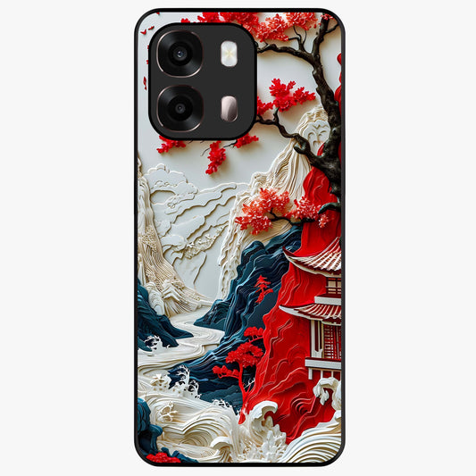 Whispers Of Sakura Waves Glass Case showing flat back view with cherry blossom wave artwork and glossy glass finish.