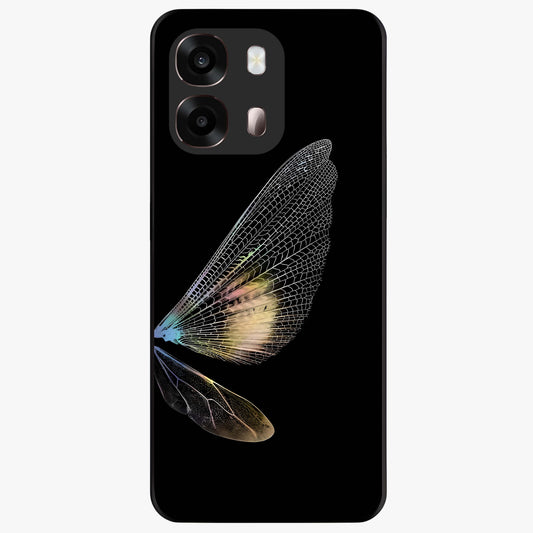Whispers Of Wings Glass Case showing flat back view with graceful wing inspired artwork and glossy glass finish.