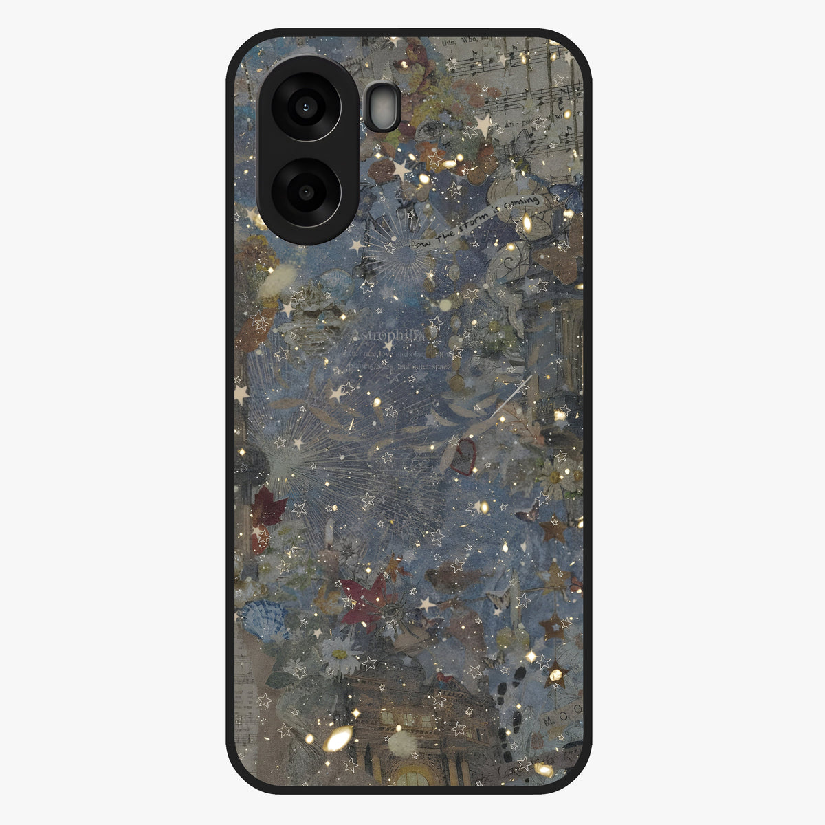 Aesthetic Astrolophia Glass Case showing flat back view with dreamy aesthetic design and glossy glass finish.