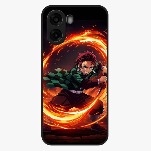 Blazing Sword Resolve Glass Case showing flat back view with fiery sword artwork and glossy glass finish.