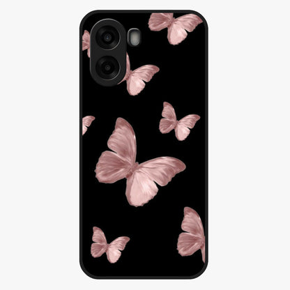 Butterfly Pattern Glass Case showing flat back view with elegant butterfly pattern artwork and glossy glass finish.