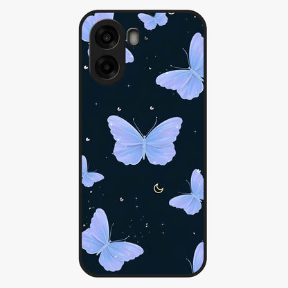 Butterfly With Stars Pattern Glass Case showing flat back view with butterfly and star pattern artwork and glossy glass finish.
