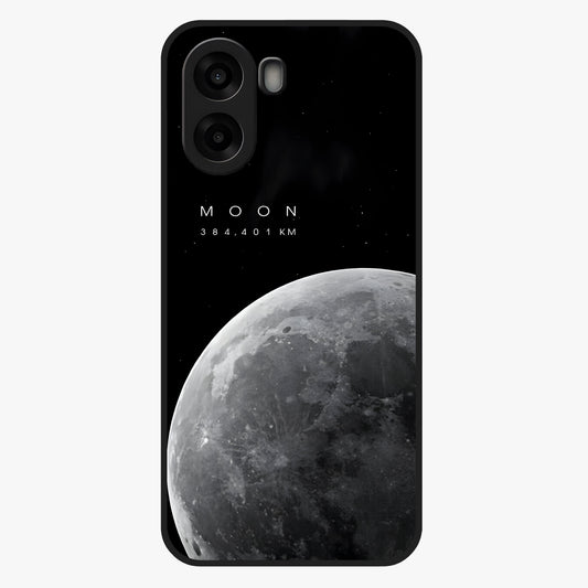 Cosmic Moon Glow Glass Case showing flat back view with glowing moon artwork and glossy glass finish.