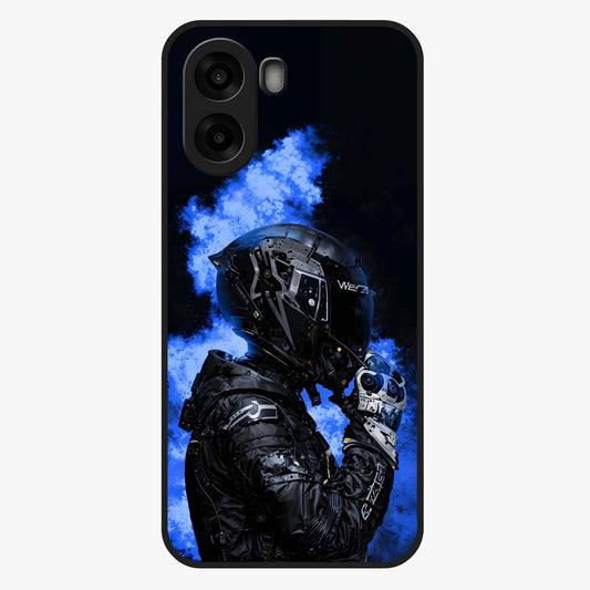 Cyber Sentinel Protocol Glass Case showing flat back view with futuristic cyber themed artwork and glossy glass finish.