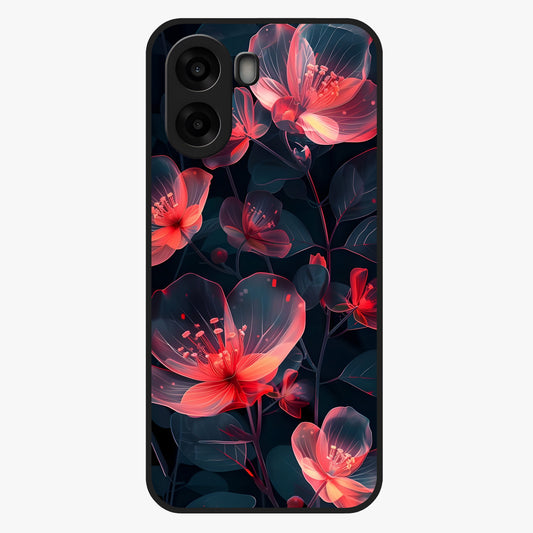 Dark Shade of Flower Glass Case showing flat back view with elegant dark floral artwork and glossy glass finish.