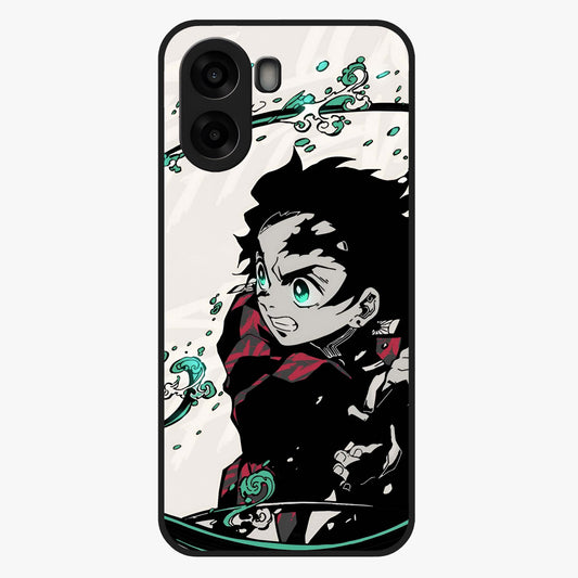 Demon Slayer Glass Case showing flat back view with bold anime inspired artwork and glossy glass finish.
