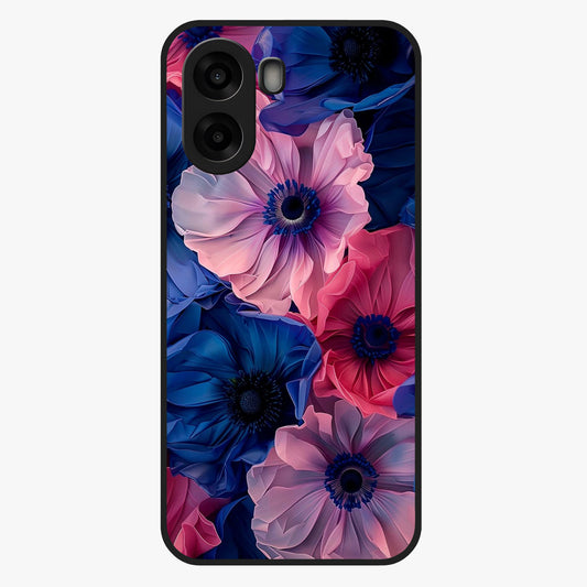 Flower Paper Art Pattern Glass Case showing flat back view with paper cut style floral artwork and glossy glass finish.