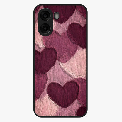 Layered Paper Hearts Glass Case showing flat back view with layered paper heart artwork and glossy glass finish.