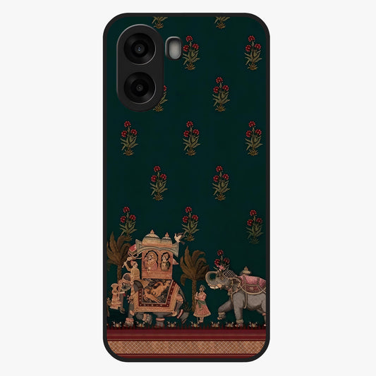 Macmerise Glass Case showing flat back view with stylish modern artwork and glossy glass finish.