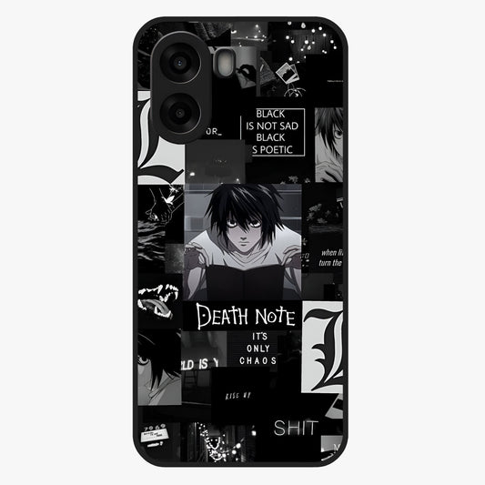 Midnight Chaos Mind Glass Case showing flat back view with abstract dark themed artwork and glossy glass finish.