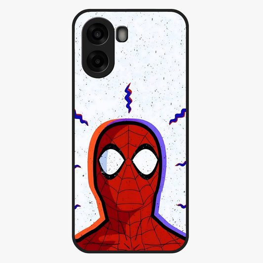 Omg Spiderman Glass Case showing flat back view with bold superhero inspired artwork and glossy glass finish.
