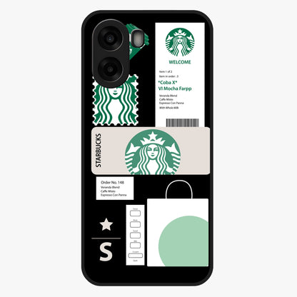 Starbucks Mocha Glass Case showing flat back view with coffee inspired artwork and glossy glass finish.