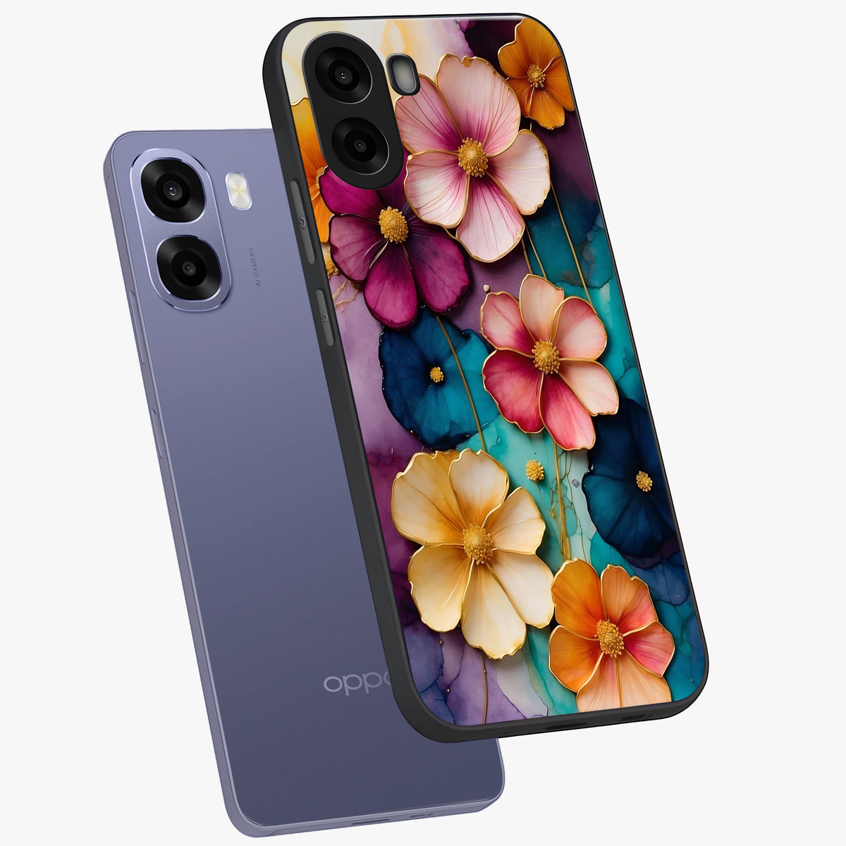 Artlyn Grace Flower Pattern Glass Case displayed in angled mockup highlighting delicate flower pattern design and smooth glass surface.