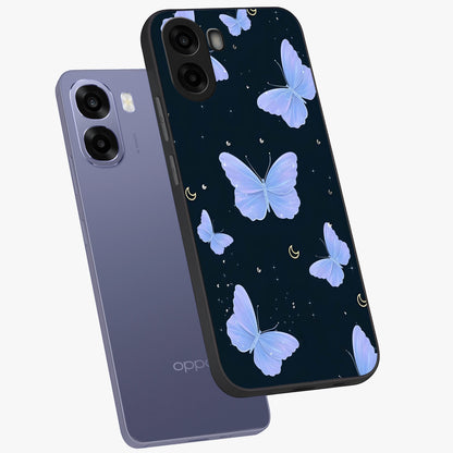 Butterfly With Stars Pattern Glass Case displayed in angled mockup highlighting dreamy butterfly and star design with aesthetic theme.