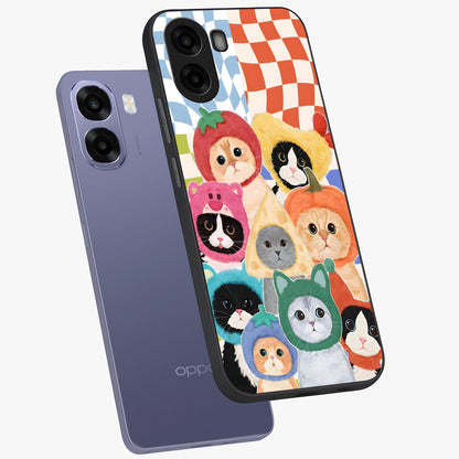 Cats in Fruits Glass Case displayed in angled mockup highlighting cute feline fruit design with colorful aesthetic style.