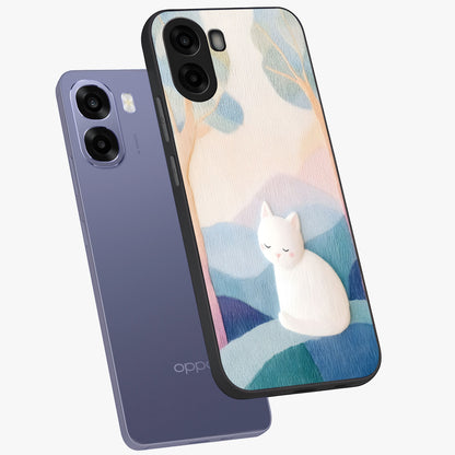Cotton Dream Cat Glass Case displayed in angled mockup highlighting cute feline illustration with pastel aesthetic style.
