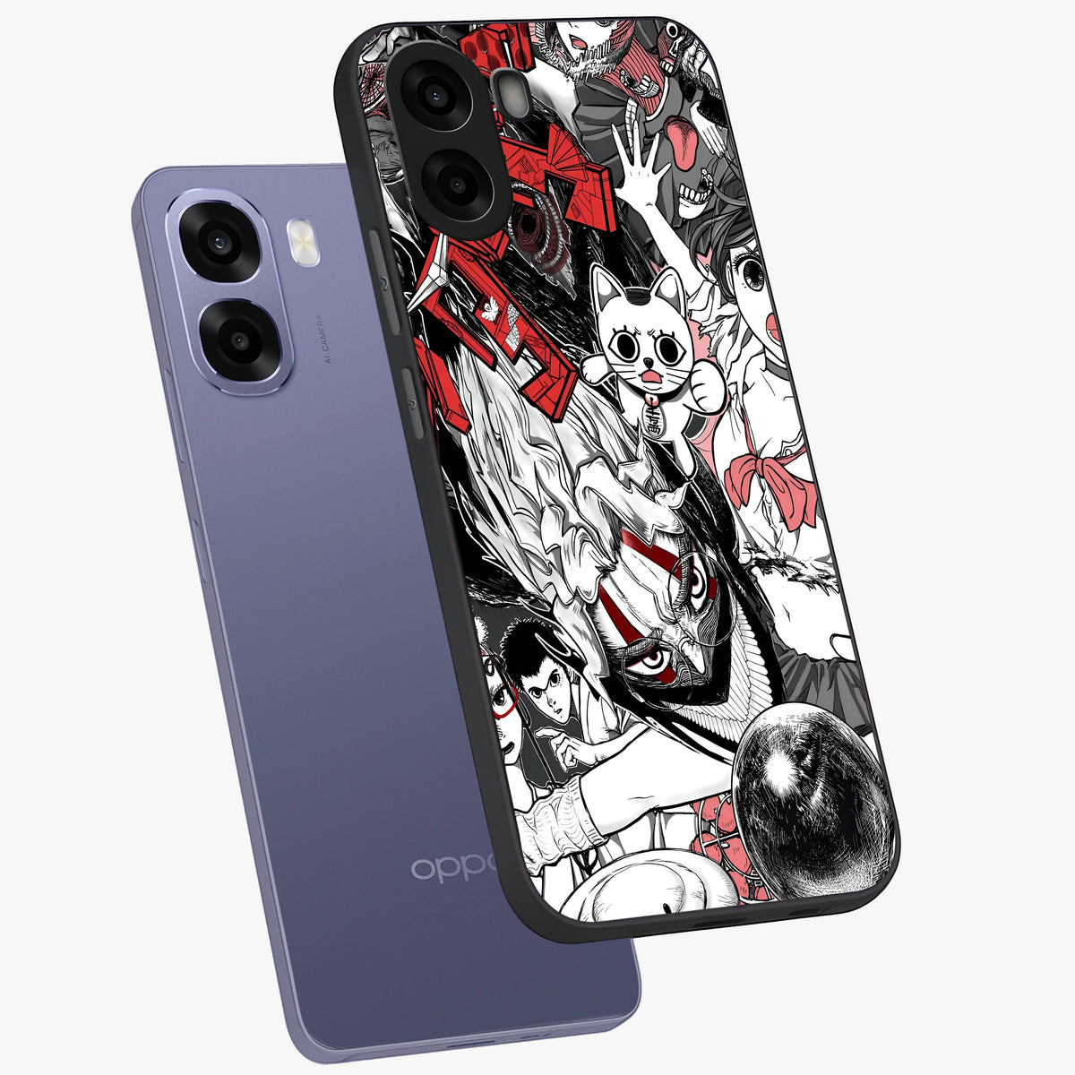 Crimson Chaos Panel Glass Case displayed in angled mockup highlighting chaotic panel style design with modern graphic theme.