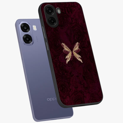 Crimson Fade Butterfly Glass Case displayed in angled mockup highlighting elegant butterfly design with crimson gradient aesthetic.