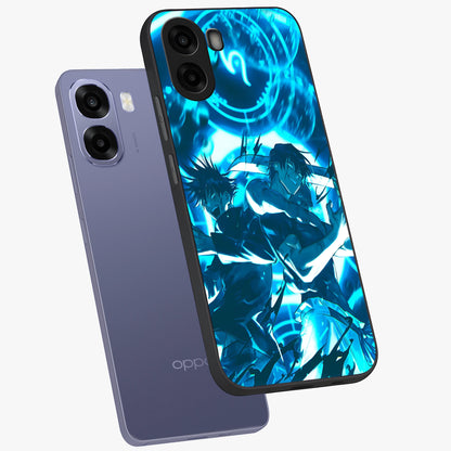 Cursed Energy Clash Glass Case displayed in angled mockup highlighting powerful battle inspired graphic with anime style aesthetic.