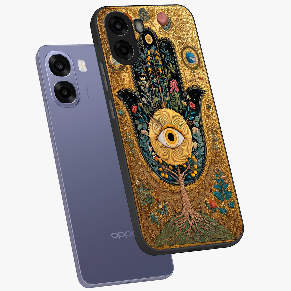 Ethereal Evil Eye Glass Case displayed in angled mockup highlighting protective evil eye symbol with spiritual aesthetic design.