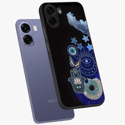 Galactic Charm Cluster Glass Case displayed in angled mockup highlighting luminous galaxy inspired design with dreamy aesthetic.