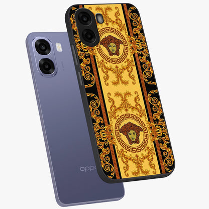 Golden Lotus Glow Glass Case displayed in angled mockup highlighting radiant lotus illustration with spiritual aesthetic.