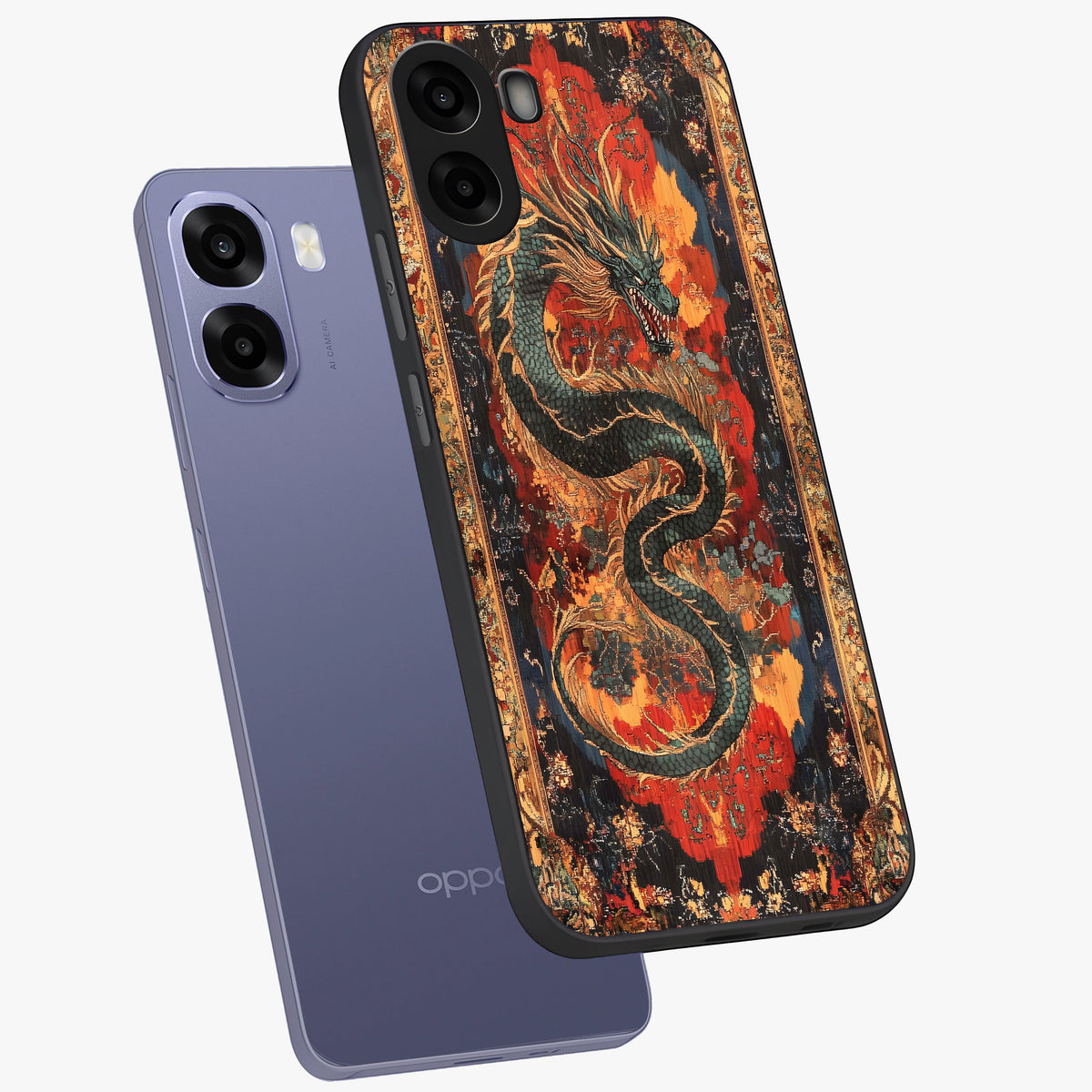 Inferno Dragon Soul Glass Case displayed in angled mockup highlighting powerful dragon illustration with inferno aesthetic.