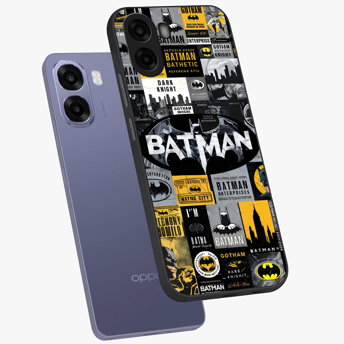 Knight Gotham Rise Glass Case displayed in angled mockup highlighting powerful knight silhouette design with dramatic aesthetic.