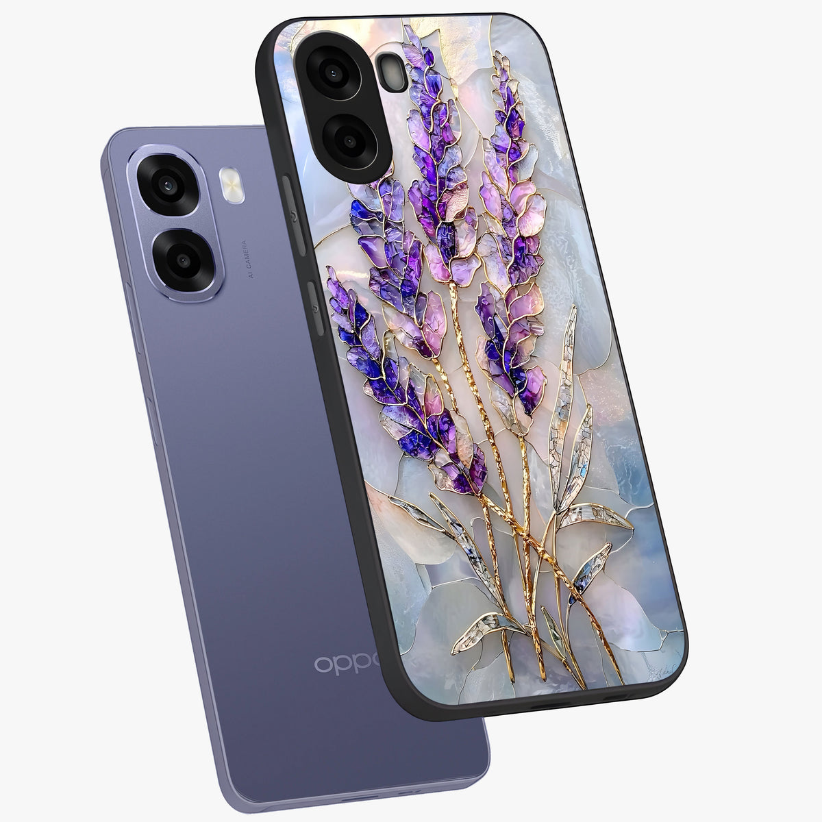 Lavender Dream Glow Glass Case displayed in angled mockup highlighting dreamy purple glow design with soft artistic style.