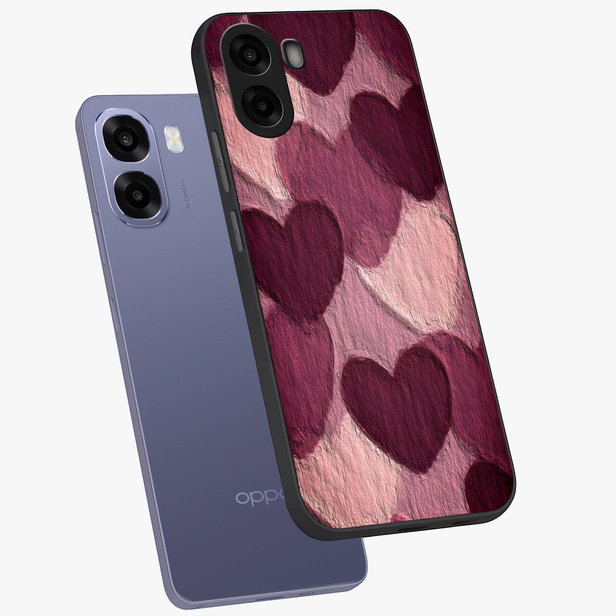 Layered Paper Hearts Glass Case displayed in angled mockup highlighting creative paper craft heart design with romantic aesthetic.