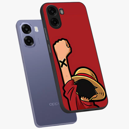 Luffy X Spirit Glass Case displayed in angled mockup highlighting powerful anime design with energetic action aesthetic.