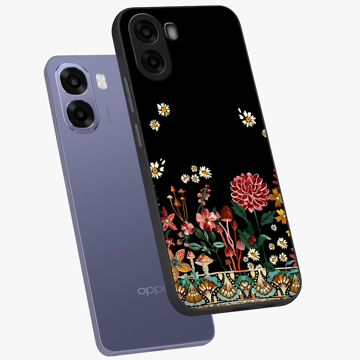 Midnight Bloom Pattern Glass Case displayed in angled mockup highlighting elegant flower design with midnight aesthetic style.