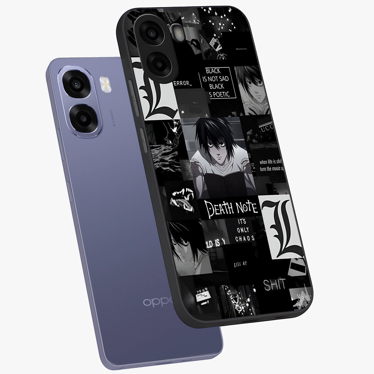 Midnight Chaos Mind Glass Case displayed in angled mockup highlighting chaotic artistic design with dramatic midnight aesthetic.