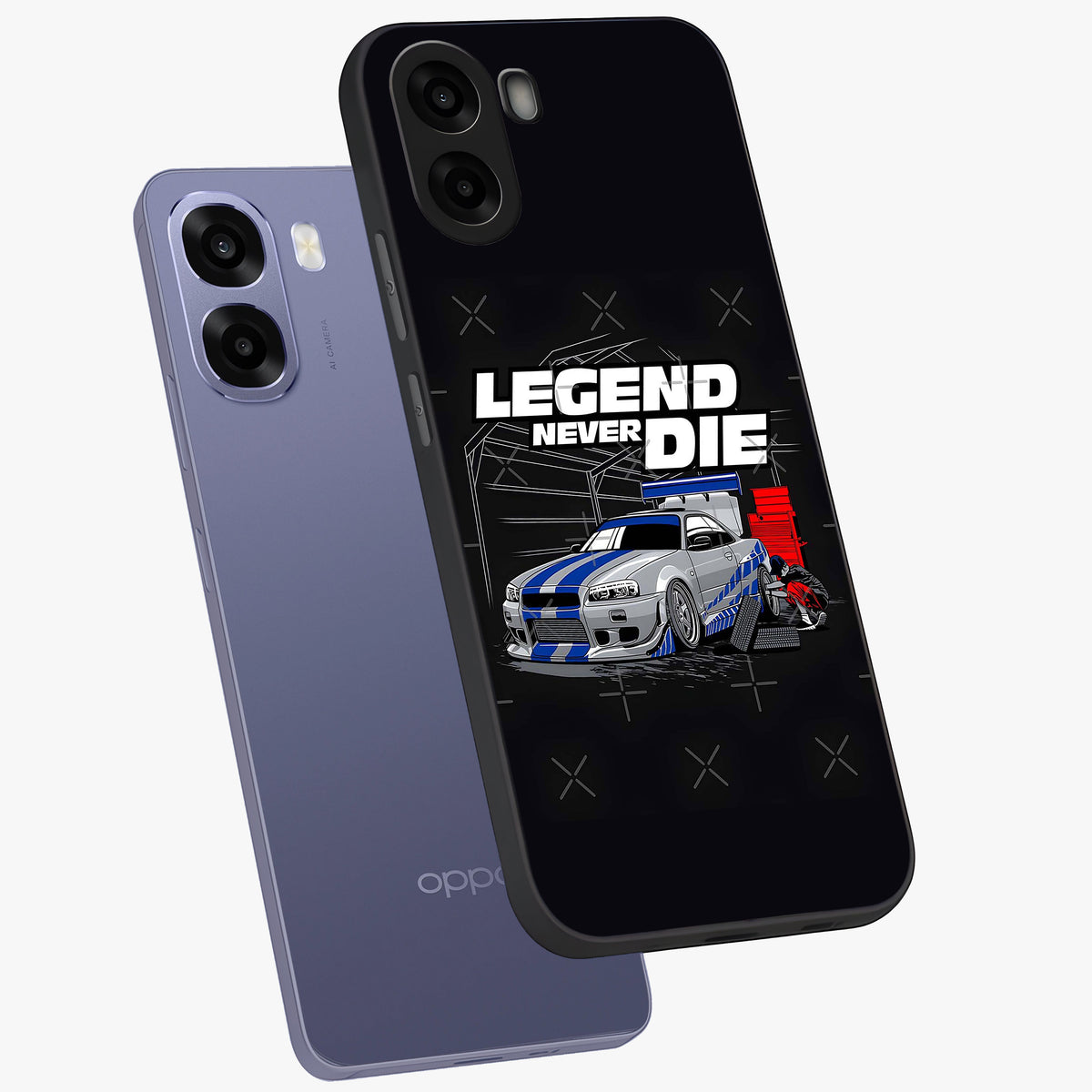 Midnight Racing Legacy Glass Case displayed in angled mockup highlighting dynamic automotive design with bold midnight aesthetic.