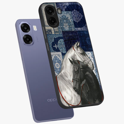 Midnight Stallion Blues Glass Case displayed in angled mockup highlighting powerful stallion illustration with deep midnight tones.