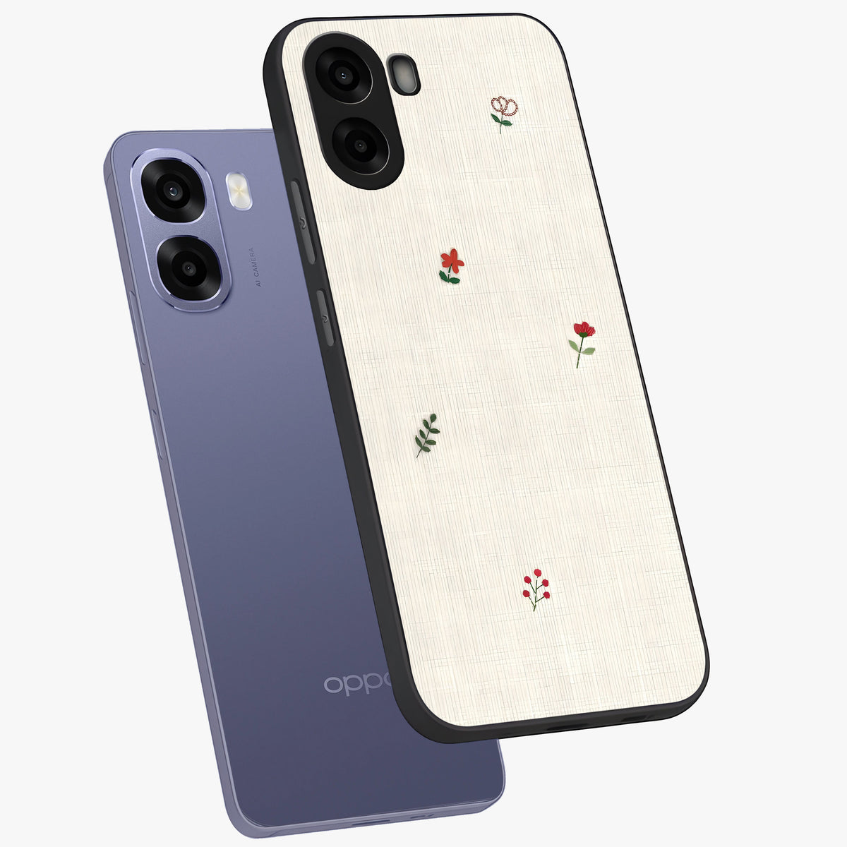 Minimalistic Blue With White Flower Pattern Glass Case displayed in angled mockup highlighting simple floral design with minimal aesthetic.