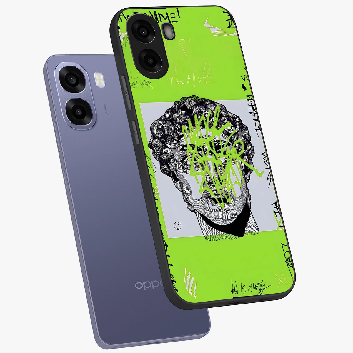 Neo Graffiti Rebellion Glass Case displayed in angled mockup highlighting urban street art design with rebellious aesthetic.