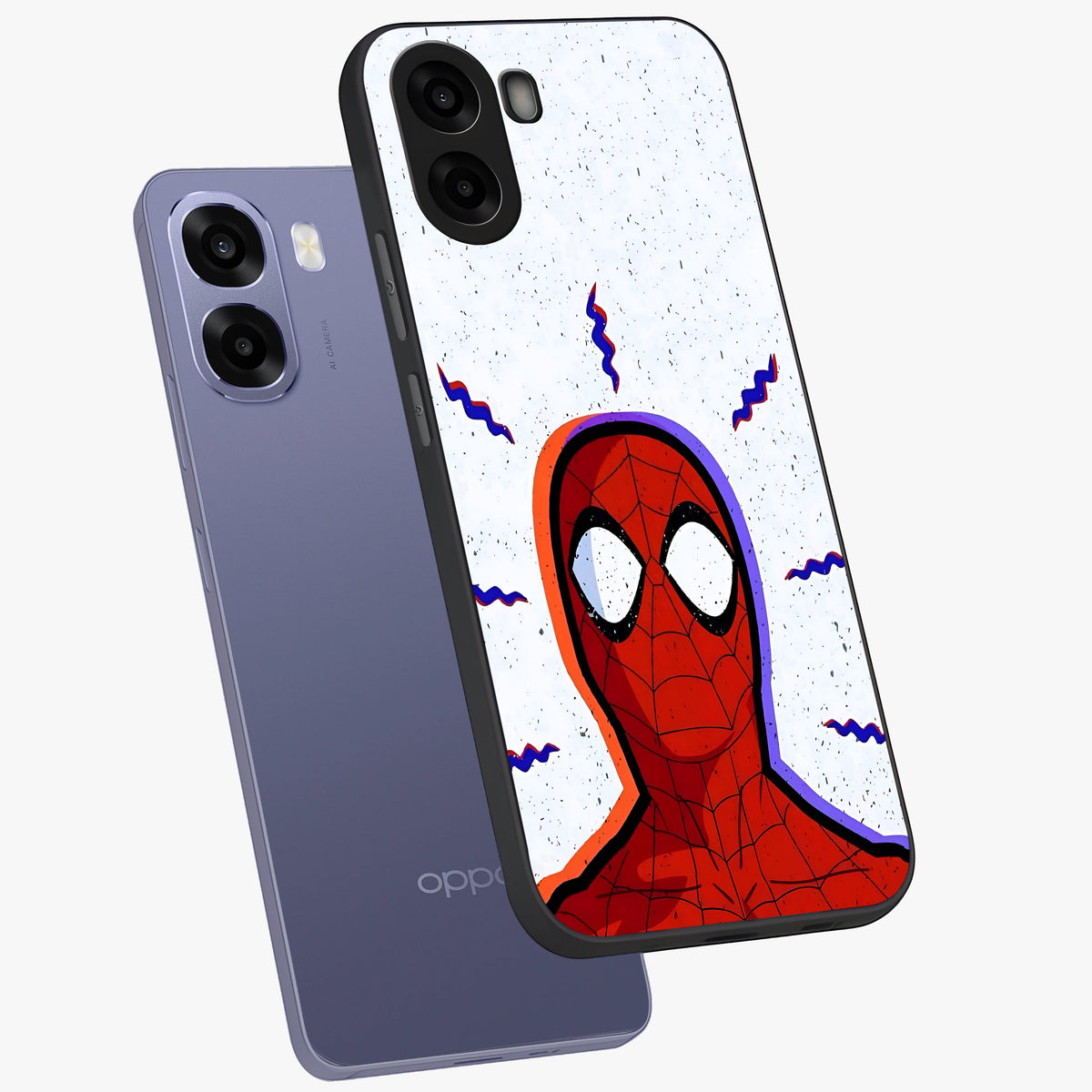 Omg Spiderman Glass Case displayed in angled mockup highlighting dynamic hero illustration with action comic aesthetic.