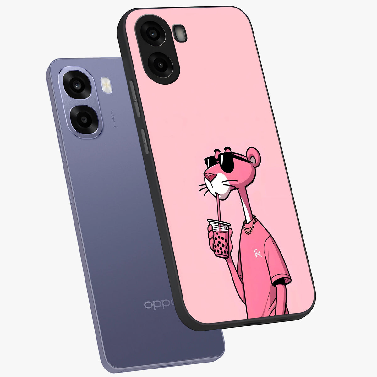 Pink Panther Glass Case displayed in angled mockup highlighting playful cartoon character design with vibrant pink aesthetic.