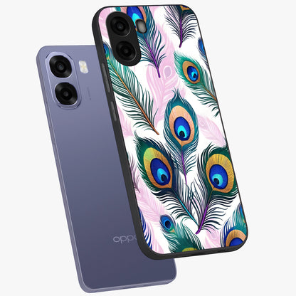 Royal Peacock Feathers Glass Case displayed in angled mockup highlighting vibrant feather pattern with regal aesthetic style.