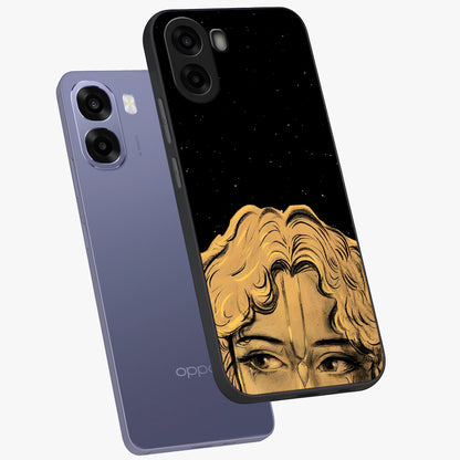 Shri Krishna Art Glass Case displayed in angled mockup highlighting spiritual Krishna illustration with divine aesthetic.