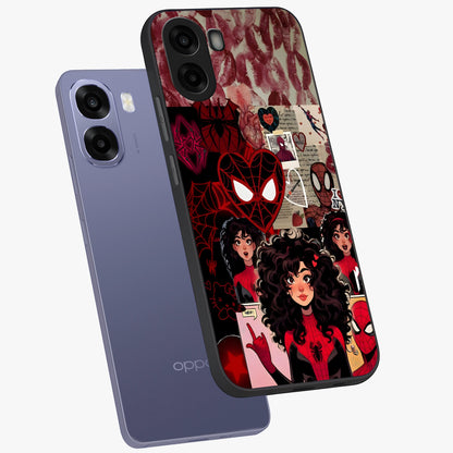 Spider Love Story Glass Case displayed in angled mockup highlighting expressive comic inspired design with playful aesthetic.