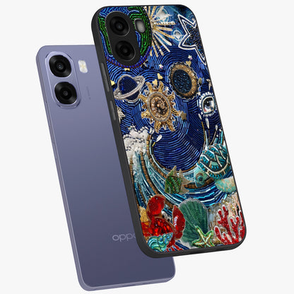 Universe Underwater Spark Glass Case displayed in angled mockup highlighting glowing aquatic design with celestial aesthetic.
