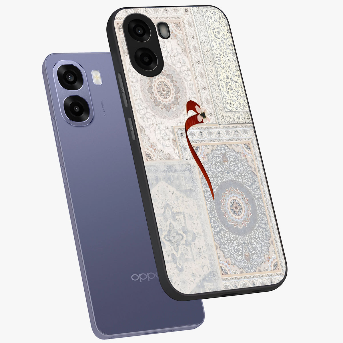 White Aesthetic Bow Glass Case displayed in angled mockup highlighting clean bow design with soft aesthetic style.