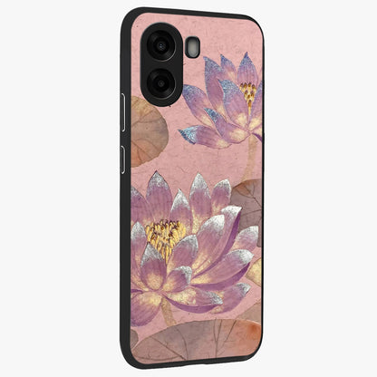 Blossom Mist Lotus Glass Case upright view showcasing graceful lotus flower design with peaceful botanical style.
