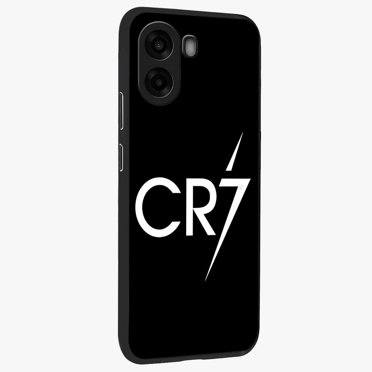 Cr7 Elite Strike Glass Case upright view showcasing energetic football inspired design with modern sports aesthetic.
